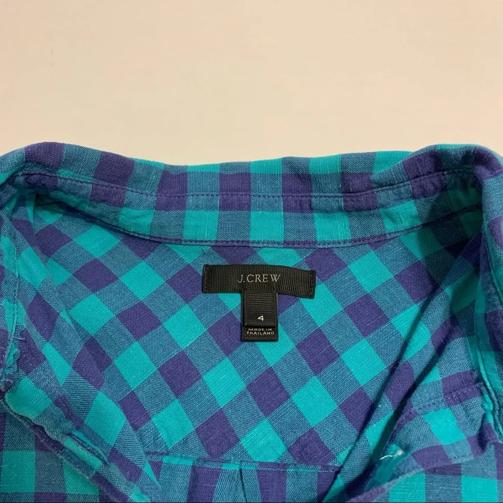 J. Crew Caribbean Blue Gingham Popover Shirt - Picture 6 of 9